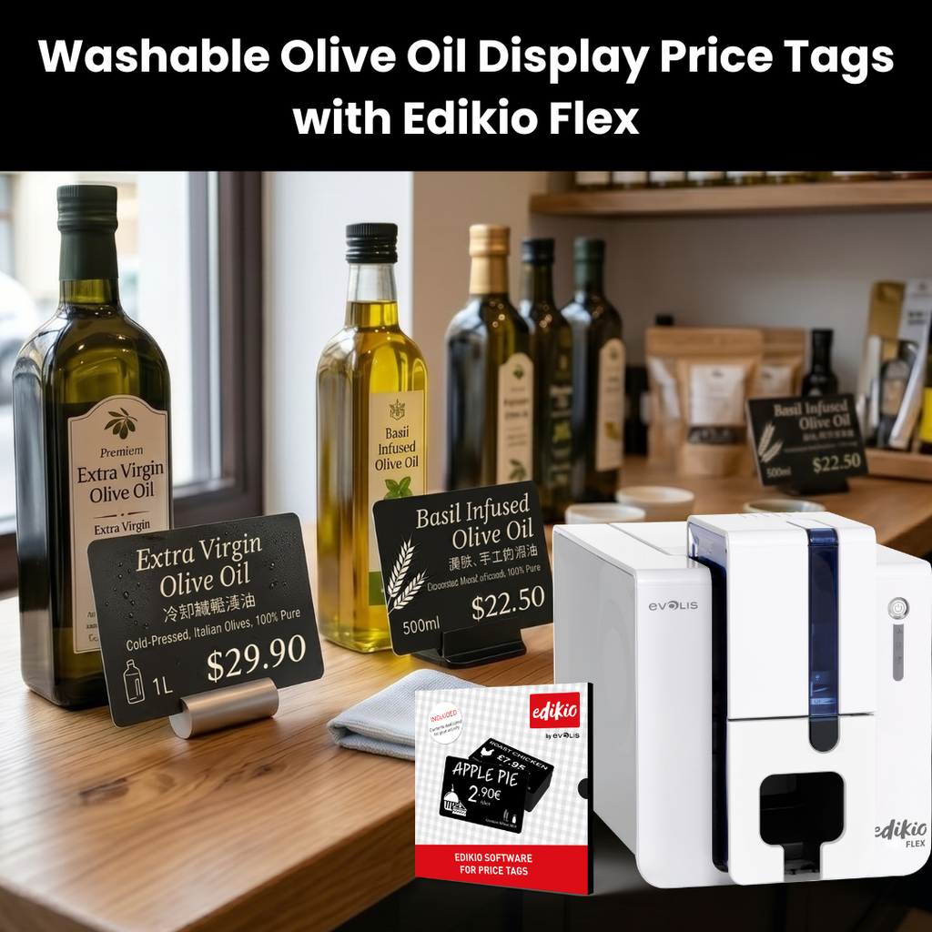 Washable Olive Oil Display Price Tags with Edikio Flex
