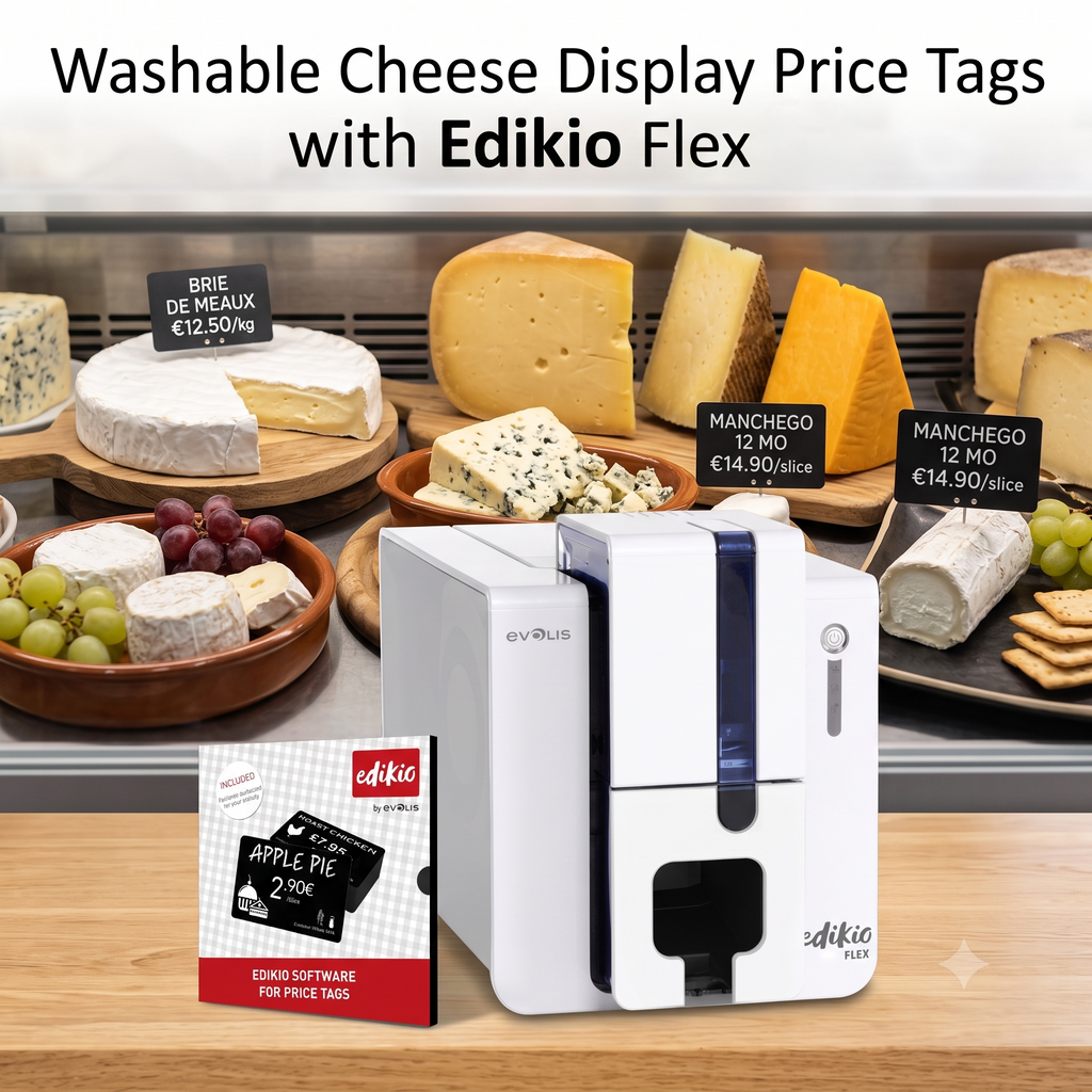 Washable Cheese Display Price Tags with Edikio Flex