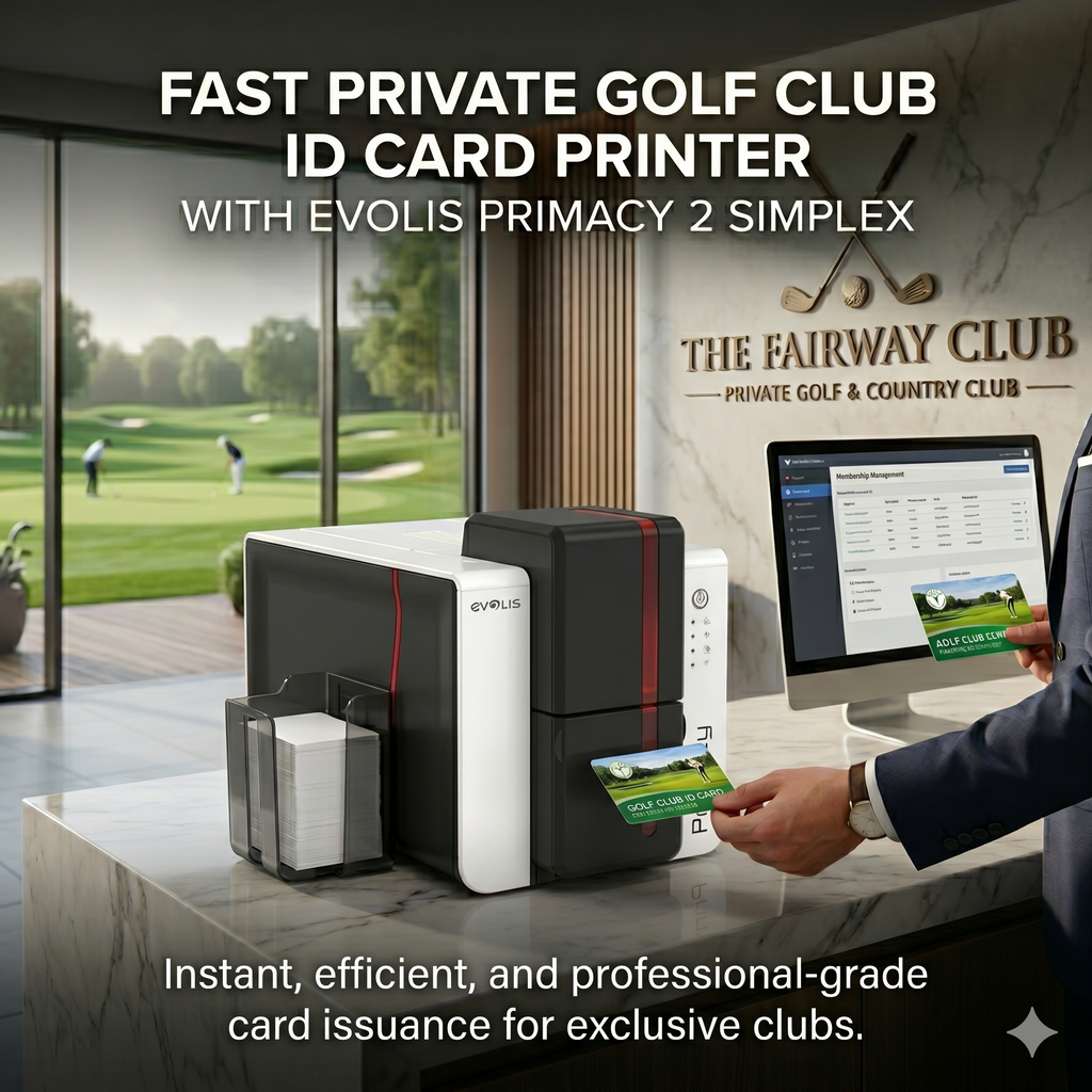 Fast Private Golf Club ID Card Printer with Evolis Primacy 2 Simplex
