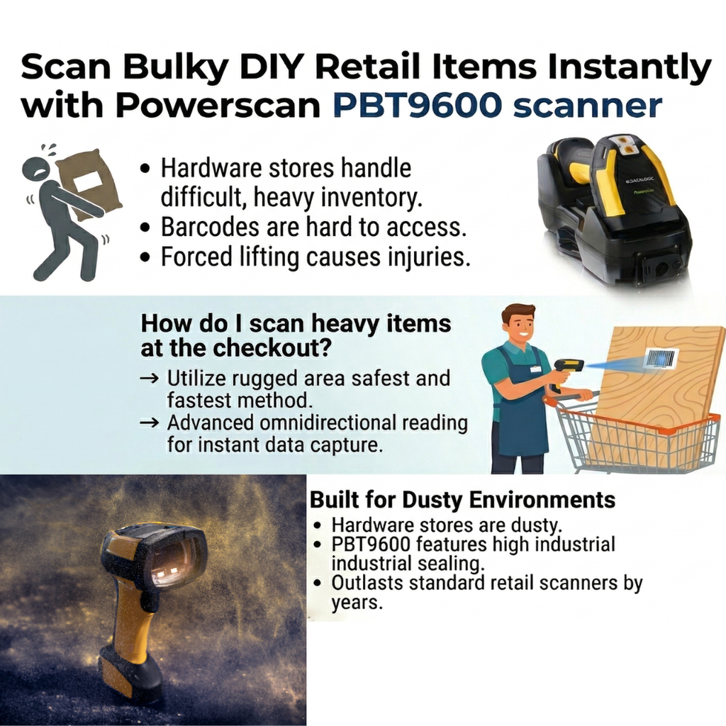 Scan Bulky DIY Retail Items Instantly with Powerscan PBT9600 scanner