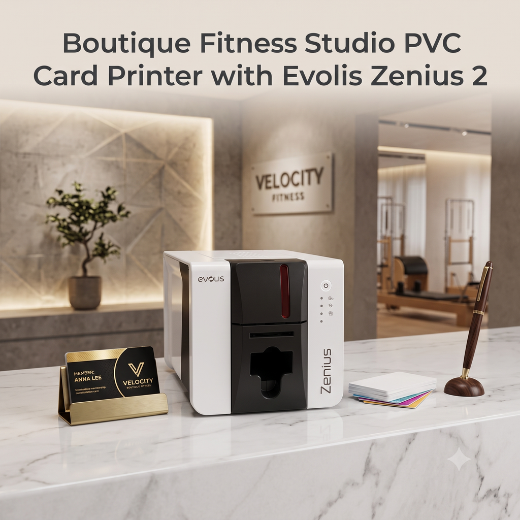 Boutique Fitness Studio PVC Card Printer with Evolis Zenius 2